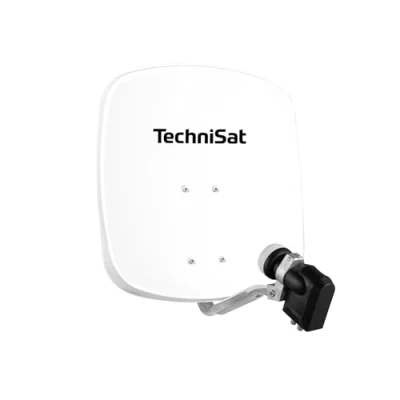 Abbildung von TechniSat DIGIDISH 45 Satelliten Schüssel für 4 Teilnehmer (45 cm kleine Sat Anlage Komplettset mit Wandhalterung, Quattro Switch LNB und An Rohr Fitting) weiß