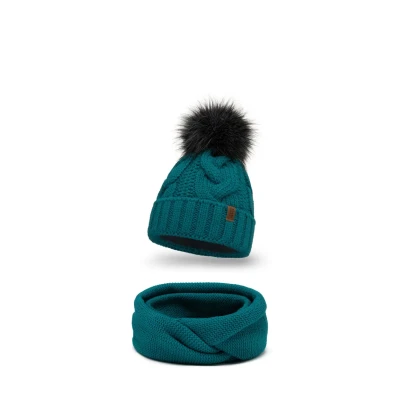 Abbildung von Vivisence 7014 Beanie AND LOOP Scarf SET Schlauchschal, Damen, Größe: One Size, Dark turquoise