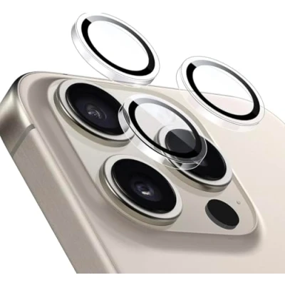 Abbildung von TF Skins Kameraschutz für iPhone 15/16 Pro und Max, Dünn, 9H Glas, Schnelle Anbringung (Transparent)