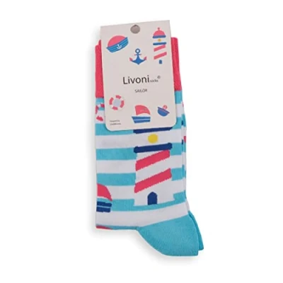 Abbildung von Livoni Unisex Cotton Regular Socks with Colorful and Fun Designs, Size: 39 42, Model Name: Sailor