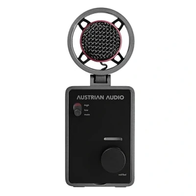 Abbildung von Austrian Audio MiCreator Studio Mikrofon mit integriertem Interface (Kondensator Kapsel, Plug and Play, leichte Bedienung, austauschbare Faceplates, zwei IN und OUT Anschlüsse, Max SPL: 130 dB)