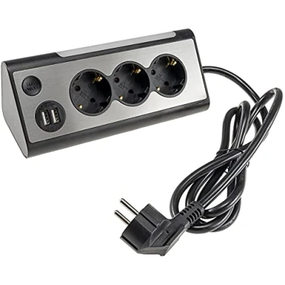 Abbildung von ChiliTec Steckdosenblock 3 Fach 2X USB Küchensteckdose mit LED Beleuchtung 230V Tischsteckdose Mehrfachsteckdose Schwarz