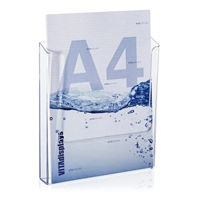 Abbildung von VITAdisplays 10 Stk. DIN A4 Wandprospekthalter, transparenter Flyerhalter zur Wandmontage, Wand Prospekthalter für Prospekte, als Wandhalter Flyer und Kataloge
