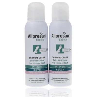 Abbildung von Allpresan diabetic INTENSIV + REPAIR Schaum Creme mit beruhigendem Duft für sehr trockene bis rissige Fußhaut bei Diabetes mellitus 2x 125 ml