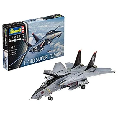 Abbildung von Revell Modellbausatz Flugzeug 1:72 Grumman F 14D Super Tomcat im Maßstab 1:72, Level 3, originalgetreue Nachbildung mit vielen Details, 03960, 120 Jahr(e)