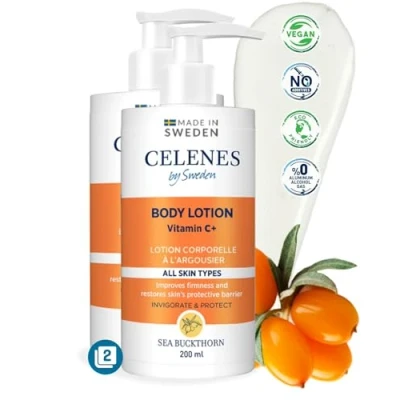 Abbildung von Celenes by Sweden Sanddorn &amp; Vitamin C Bodylotion Intensive Hydration und Schutz Geeignet für fettige Mischhaut Ohne Parabene, Alkohol Mineralöl 200ml