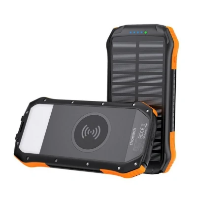 Abbildung von Choetech B6592x USB 10000mAh Qi 5W Solar Powerbank mit induktivem Laden (schwarz und orange)