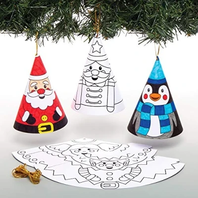 Abbildung von Baker Ross AW982 Weihnachtsfarbe in Kegeldekorationen, festliche Kunst und Handwerk, 12 Stück, verschiedene Motive