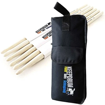 Abbildung von keepdrum 7A Hickory Drumsticks Schlagzeug Stöcke 3 Paar + Stickbag SB 01