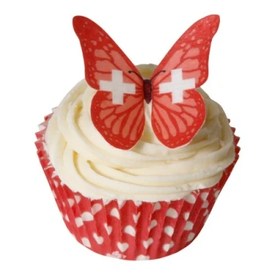 Abbildung von 24 Schweizer Flagge Essbare Oblaten Schmetterlinge/24 Swiss Flag Butterflies