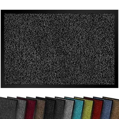 Abbildung von comflor Hochwertige Fußmatte Schwarz 90x120 groß für Innen &amp; Außen Schmutzfangmatte rutschfest, waschbar wetterfest Fussmatte Eingangsbereich Aussenbereich Läufer Flur dünn