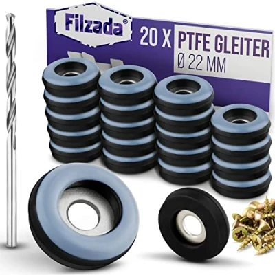 Abbildung von Filzada® 26x Teflongleiter zum Schrauben Ø 22 mm (rund) Möbelgleiter/Teppichgleiter PTFE (Teflon) inkl.