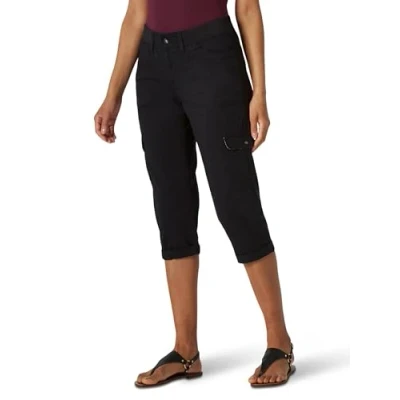 Abbildung von Lee Austyn Cargo Caprihose für Damen, lockere Passform, mit Strickbund, schwarz, 46