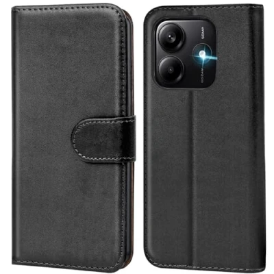 Abbildung von Verco Handyhülle für Xiaomi Redmi Note 14 5G Hülle, Bookcase Tasche Flipcover Case [Kartenfächer/Aufstellfunktion], Schwarz