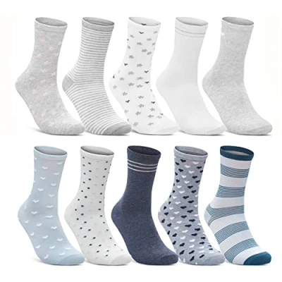 Abbildung von 10 Paar Damen Socken Baumwolle Mehrfarbig Streifen Punkte Herzen 34911/1+34924 (35 38)