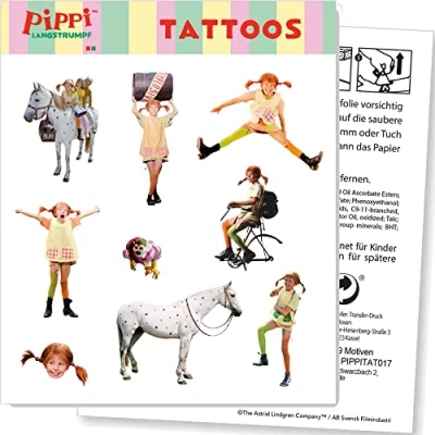 Abbildung von Pippi Langstrumpf Tattoos als Mitgebsel 1 Bogen // Langstrupf