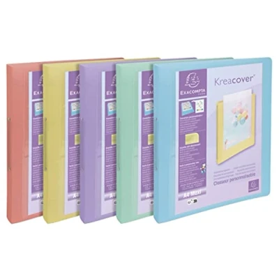 Abbildung von Exacompta 54779E 5er Pack Ringbuch KreaCover aus flexiblem Kunststoff für DIN A4, 2 O Ring Mechanik 30 mm, Rücken 40 Außenmaße 32 x 25 cm farbig sortiert