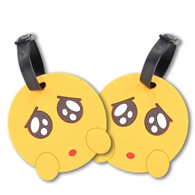 Abbildung von 2 Stück Kofferanhänger Gepäckanhänger aus PVC mit Namen und Adressschild Kofferschild Smiley V1
