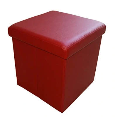 Abbildung von HS Lighting Sitzhocker Faltbarer Sitzwürfel mit Stauraum, Fußhocker Aufbewahrungsbox Deckel, gepolstert, aus Kunstleder, 38x38x38cm (Dunkelrot)