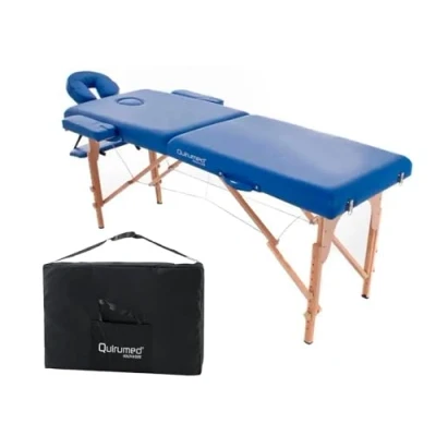 Abbildung von QUIRUMED Klappbarer Massagetisch aus Holz Easy, Farbe Blau, 194 x 70 cm, Massagetisch, Physiotherapie Massage, Kunstleder, Gelenkkopf, höhenverstellbar, 2 Abschnitte, bis 150 kg