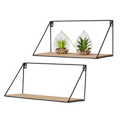 Abbildung von 2er Set Wandregal Regal 39x17cm Metall Schwarz Holz MDF Natur Modern Industrie Stil Hängeregal Wanddeko