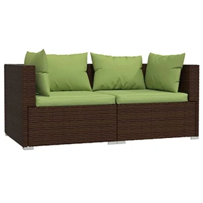 Abbildung von vidaXL Sofa mit Kissen Gartenmöbel Lounge Garten Garnitur Gartenset Sitzgruppe Sitzgarnitur Gartensofa Ecksofa 2 Sitzer Braun Poly Rattan