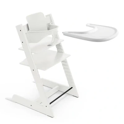 Abbildung von Stokke Tripp Trapp Hochstuhl (White) mit Tray Beinhaltet Stuhl, Baby Set 2 für Kinder 6 36 Monate und Verstellbar, ergonomisch leicht zu reinigen