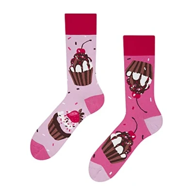 Abbildung von Dedoles Socken Unisex Damen Herren &amp; Kinder Baumwolle viele lustige Designs 1 Paar Geschenk links rechts verschieden, Farbe Rosa, Motiv Rosa Cupcakes, Gr. 39 42