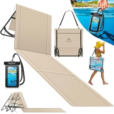 Abbildung von KESSER® Klappbare Strandmatte mit Verstellbarer Rückenlehne Faltbare Strandliege Tragegurt, wasserdichter Tasche &amp; Aufbewahrung Sonnenliege für Strand, Garten Terrasse 130 kg belastbar
