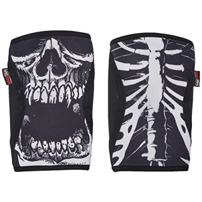 Abbildung von RockTape Assassins Knee Sleeves 5mm Strapazierfähiges Neopren für Kompression, Wärme und Stabilität bei Functional Fitness, Skull, X Large