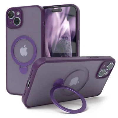 Abbildung von EAZY CASE MagSafe Handyhülle für iPhone 15 Plus kompatibel mit Hülle Ständer 360 Ring &amp; Magnetfunktion zum Aufstellen stoßfest Cover in Lila