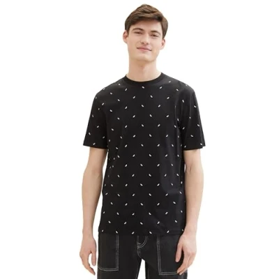 Abbildung von TOM Tailor Denim MIT Allover Tshirt print, Herren, Größe: XL, Black white mini leaf print