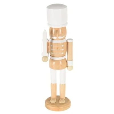 Abbildung von ZauberDeko Nussknacker Figur Soldat Holz Braun Weiß Tischdeko Weihnachten Deko 25 cm, Modell:Modell3