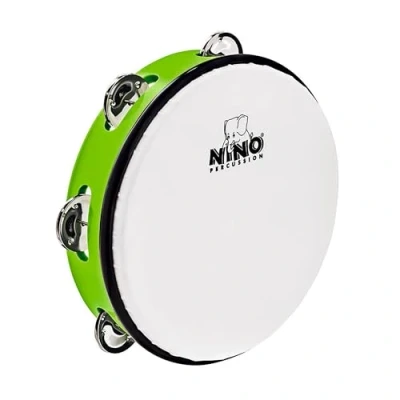 Abbildung von Nino Percussion Headed Tambourine Instrument Musikinstrument für Kinder ab 5 Jahren Durchmesser 8 Zoll Kunststoff, Grün (NINO51GG)
