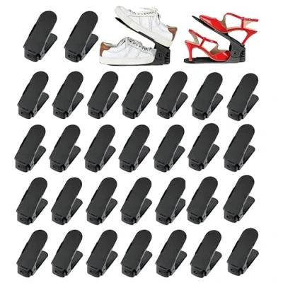 Abbildung von DEULINE 30 x Verstellbarer Schuhschlitz Schuhregal Schuhstapler schuhaufbewahrung Schuhorganizer Schuhhalter Farbe: Schwarz 521130