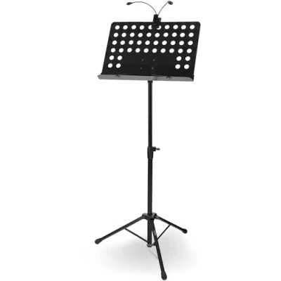 Abbildung von McGrey Notenpult Orchesterpult Lochblech Ständer Deluxe Notenständer mit Notenklemmen, (Spar Set, 2 tlg., Set inkl. LED Leuchte, Double Ausführung), Abnehmbare Lochblechablage