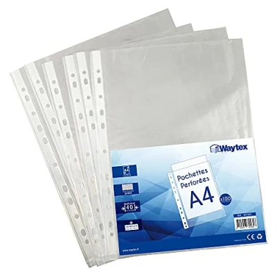Abbildung von WAYTEX Lochmappe A4, transparent genarbt, 40 Mic, 100 Stück