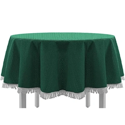 Abbildung von EXKLUSIV HEIMTEXTIL Gartentischtdecke mit Fransen Tischdecke rund oval eckig Classic 160 cm grün