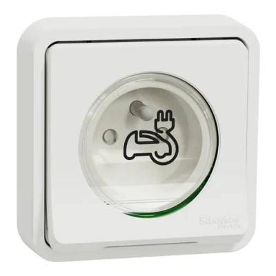 Abbildung von Schneider Electric Mureva Styl Steckdose 2P+T verstärkt Einbauleuchte IP55 IK08 EV Weiß MUR39011