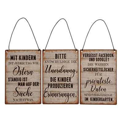 Abbildung von 3er Set Blechschilder H15cm Sprüche Familie Kinder Lustig Wandbild Wanddeko Deko Schilder Geschenk