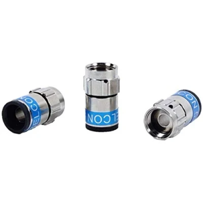 Abbildung von Cabelcon F 6 TD 5.1TI Self Install Nitin mit integriertem O Ring (wasserdicht) Stecker blau RG6 / 7mm, silber/blau, 50 stück