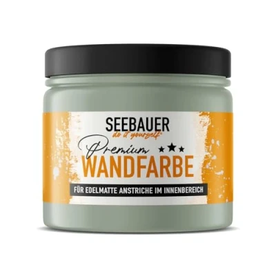 Abbildung von SEEBAUER diy Wandfarbe Grün 300ML für Innen (No. 766 Ocean Grass) Edelmatte Innenfarbe Salbei Grüntöne sehr hohe Deckkraft Matt, Abwaschbar und Tropffrei
