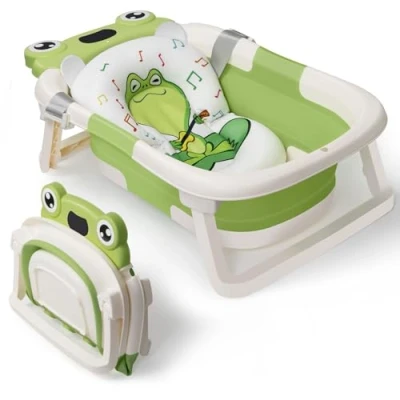 Abbildung von DEANIC Faltbare Baby Badewanne, Babybadewanne Neugeborene von 0 24 Monaten Geeignet, Portable Bathtub Nimmt Keinen Platz Weg, Wanne (Grün)