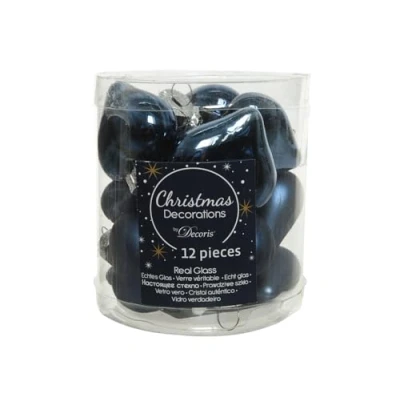 Abbildung von Herz Glas l2b4.5h4 cm mitternachtsblau 12pcs Weihnachtskugel hangdeco Weihnachtsdekoration Decoris