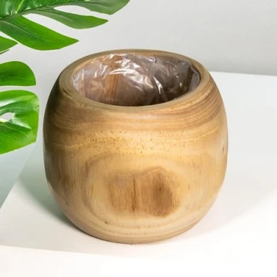 Abbildung von DARO DEKO Holz Blumentopf braun rund Topf 23 x 19cm mit Einsatz Pflanz Über