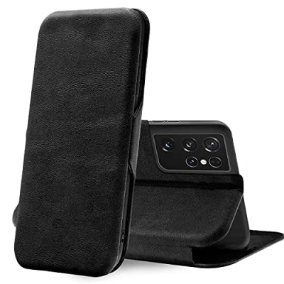Abbildung von Verco Handyhülle für Samsung S21 Ultra, Bookstyle Premium Handy Flip Cover Galaxy Ultra Hülle [integr. Magnet] Book Case PU Leder Tasche, Schwarz