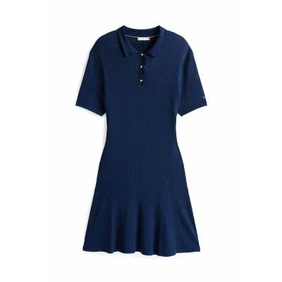 Abbildung von Tommy Hilfiger Curve Strickkleid CRV RIB BTN F&amp;F POLO SWT DRESS in Großen Größen, Polokragen, Logostickerei