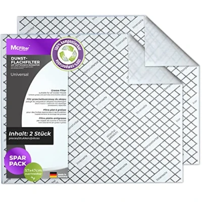 Abbildung von McFilter Fettfilter (2 Stück) Universal Dunstfilter 57 x 47cm mit Sättigungsindikator, Zubehör für alle handelsüblichen Dunstabzugshauben, extra speicherfähig, zuschneidbar, Schwer entflammbar nach DIN 53438