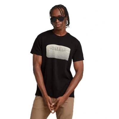 Abbildung von G STAR Stacked OLD Skool LOGO Tshirt print, Herren, Größe: XL, Dk black