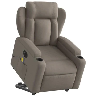 Abbildung von vidaXL Massagesessel, Sessel mit Aufstehhilfe Elektrisch, Relaxsessel Liegefunktion Vibrationsfunktion, Fernsehsessel Liegesessel Aufstehsessel, Taupe Stoff